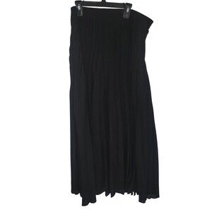 Max Studio Black Pleated Maxi Skirt XL 100% Polyester Elastic Waistband Lined Wo